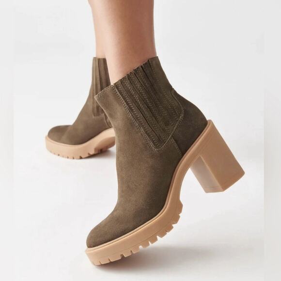 Dolce Vita Shoes - Dolce Vita Caster H2O Waterproof Boots Olive Green Suede Lug Sole Size 8.5